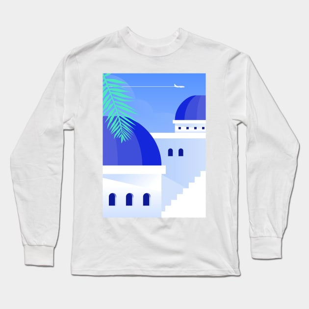 Boho travel art. Santorini, Greece #1 Long Sleeve T-Shirt by GreekTavern